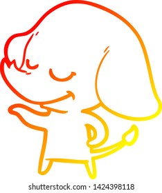 dibujo de línea de degradado cálido de un elefante sonriente de dibujos animados