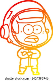 warm gradient line drawing of a cartoon surprised astronaut