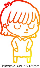 dibujo de línea de gradiente cálido de una mujer caricaturista