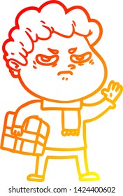 dibujo de línea de gradiente cálido de un hombre enojado