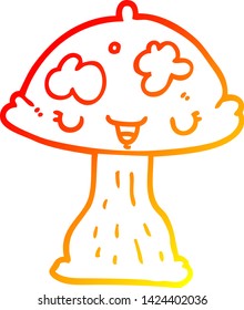 warm gradient line drawing of a cartoon toadstool