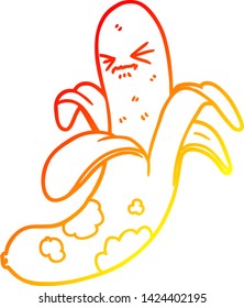 warme Farbverlauf-Linie Zeichnung eines Cartoon frotten Banane