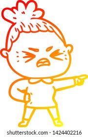 dibujo de línea de gradiente cálido de una mujer enojada