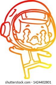 warm gradient line drawing of a cartoon crying astronaut