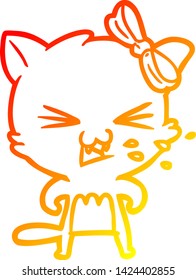 warm gradient line drawing of a cartoon cat