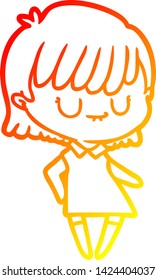 warm gradient line drawing of a cartoon woman