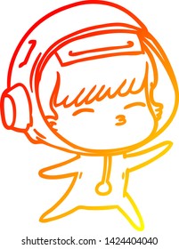 warm gradient line drawing of a cartoon curious astronaut