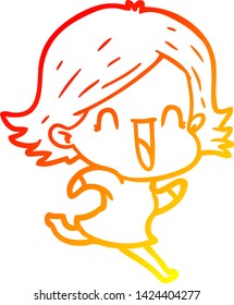 warm gradient line drawing of a cartoon happy woman