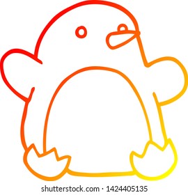 warm gradient line drawing of a cartoon christmas penguin