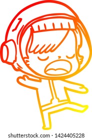 warm gradient line drawing of a cartoon talking astronaut woman