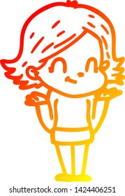 dibujo de línea de gradiente cálido de una chica amigable con dibujos animados