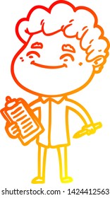 warm gradient line drawing of a cartoon friendly man