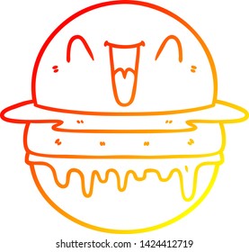 warm gradient line drawing of a cartoon happy burger