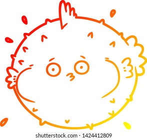 desenho de linha de gradiente quente de um desenho animado baiacu