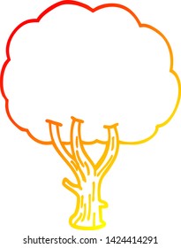 dibujo de línea de degradado cálido de un árbol floreciente de dibujos animados