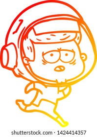 warm gradient line drawing of a cartoon tired astronaut