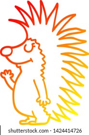 warm gradient line drawing of a cartoon spiky hedgehog