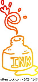 Warm Gradient Line Drawing Of A Cartoon Spilled Ink Bottle