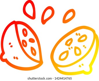 dibujo de línea de gradiente cálido de un limón mimado de dibujos animados