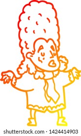 dibujo de línea de degradado cálido de un hombre de dibujos animados en peluca