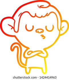 dibujo de línea de degradado cálido de un mono de dibujos animados