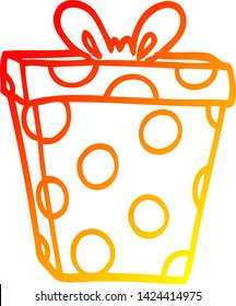 warm gradient line drawing of a cartoon gift wrapped present
