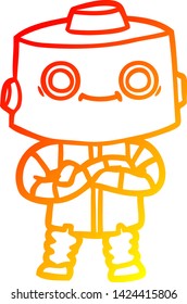 dibujo de línea de degradado cálido de un robot de dibujos animados