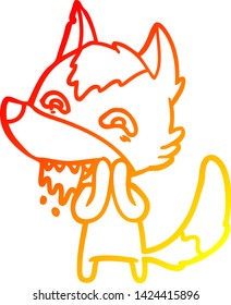 warm gradient line drawing of a cartoon hungry wolf
