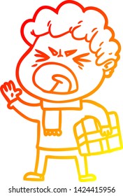 desenho de linha gradiente quente de um homem furioso de desenho animado
