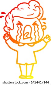 dibujo de línea de degradado cálido de un hombre llorando una caricatura
