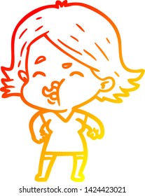 warm gradient line drawing of a cartoon girl pulling face