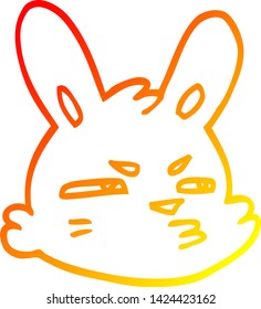 warm gradient line drawing of a cartoon moody rabbit