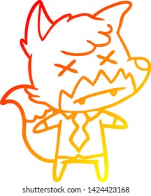 warm gradient line drawing of a cartoon dead fox