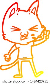 warm gradient line drawing of a cartoon cat hissing