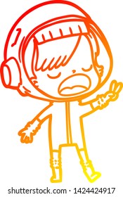 warm gradient line drawing of a cartoon astronaut giving peace sign