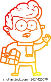 warm gradient line drawing of a cartoon staring man