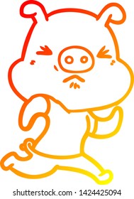warm gradient line drawing of a cartoon angry pig wearing tee shirt