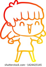 warm gradient line drawing of a cartoon woman