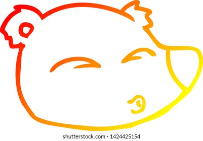 dibujo de línea de degradado cálido de la cara de un oso de dibujos animados