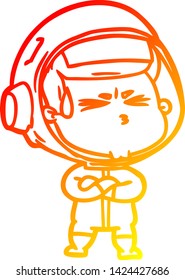 warm gradient line drawing of a cartoon stressed astronaut