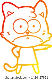 desenho de linha gradiente quente de um gato nervoso de desenhos animados