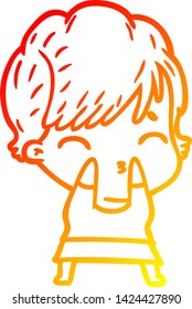 warm gradient line drawing of a cartoon woman thinking