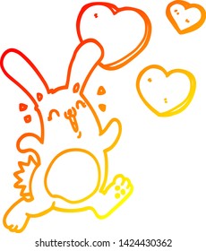 dibujo de línea de degradado cálido de un conejo de caricatura enamorado