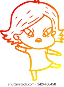 warm gradient line drawing of a cartoon stressed woman