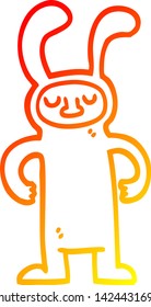 warm gradient line drawing of a cartoon man dressed as a bunny