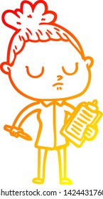 warm gradient line drawing of a cartoon calm woman