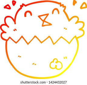 warm gradient line drawing of a cartoon hatching chick