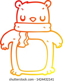 warm gradient line drawing of a cartoon bear with scarf