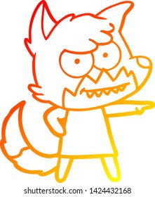 warm gradient line drawing of a cartoon grinning fox