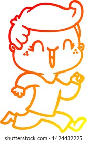 dibujo de línea de gradiente cálido de un niño riéndose de dibujos animados